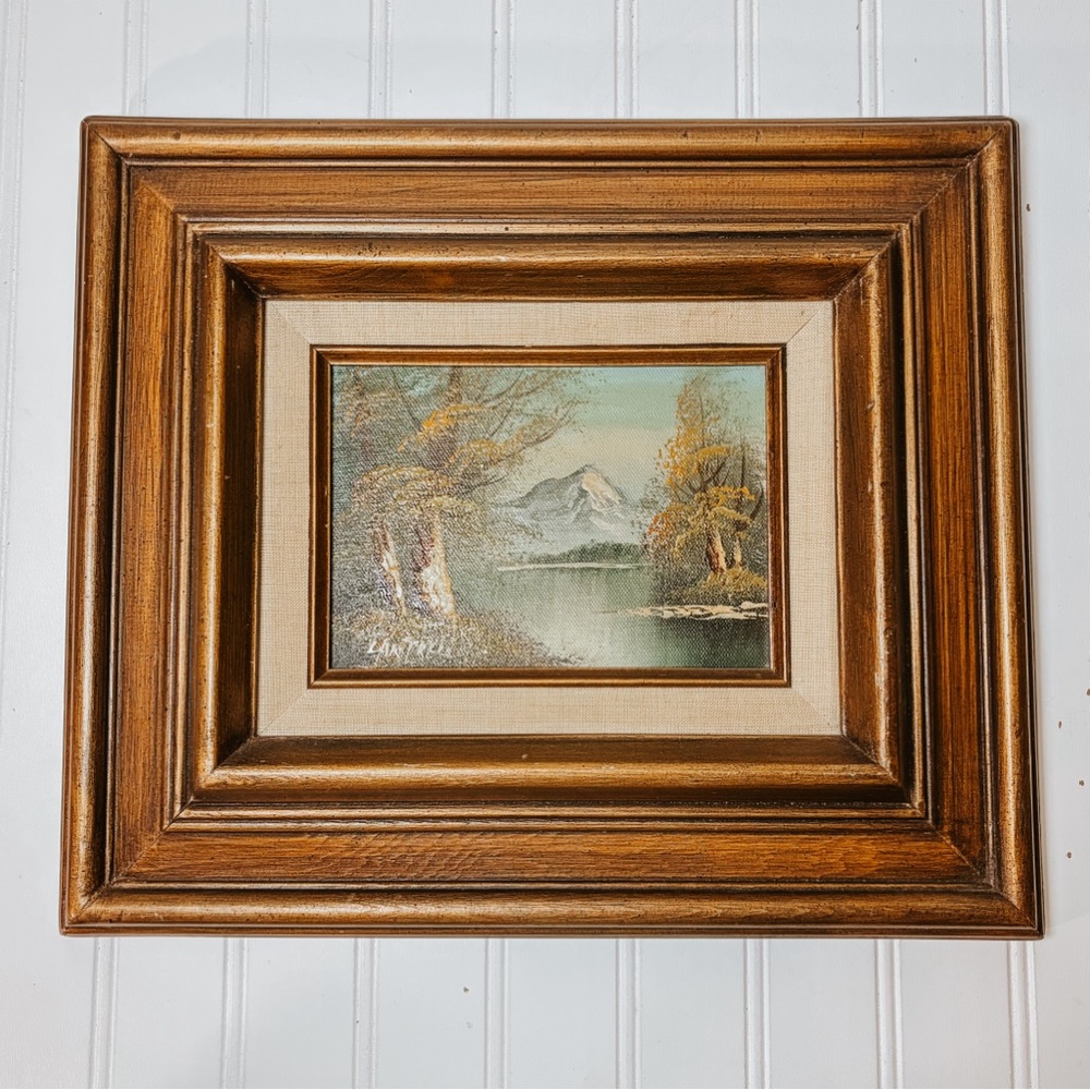 Vintage Mountain Landscape Scene Oil Painting Framed Wall Hanging | Lantrell
